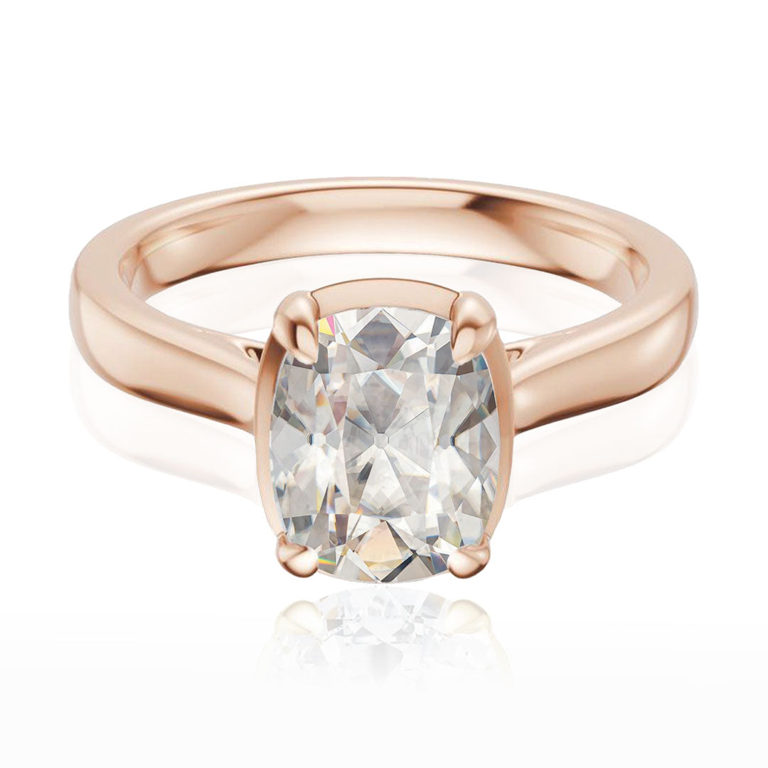 Taylor Solitaire - Elongated Cushion Moissanite Framed Prong Set Engagement Ring