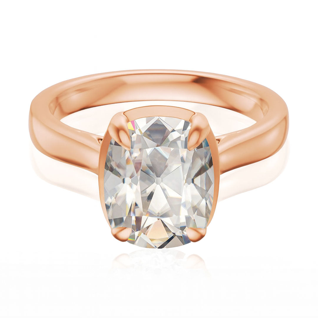 Taylor Solitaire - Elongated Cushion Moissanite Framed Prong Set Engagement Ring