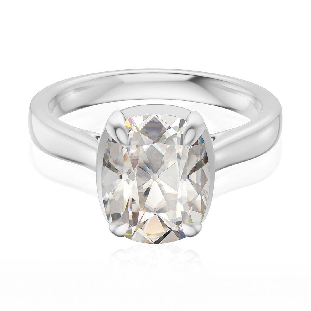Taylor Solitaire - Elongated Cushion Moissanite Framed Prong Set Engagement Ring