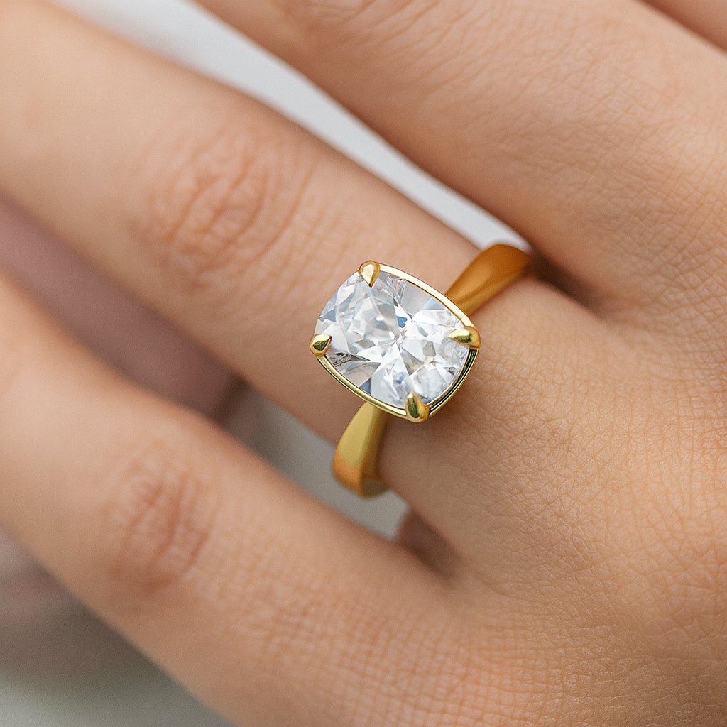 Taylor Solitaire - Elongated Cushion Moissanite Framed Prong Set Engagement Ring