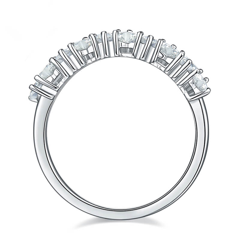 Ten Stone Heart Moissanite Half Eternity Wedding Band Ring In Sterling Silver