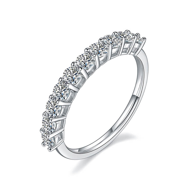 Ten Stone Moissanite Half Eternity Wedding Band Ring In Sterling Silver