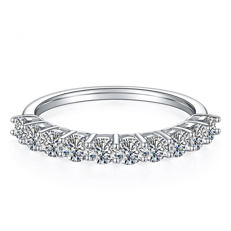 Ten Stone Moissanite Half Eternity Wedding Band Ring In Sterling Silver
