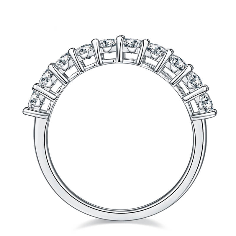 Ten Stone Moissanite Half Eternity Wedding Band Ring In Sterling Silver