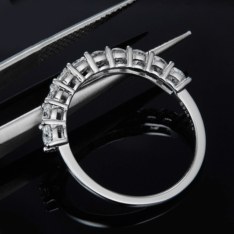 Ten Stone Moissanite Half Eternity Wedding Band Ring In Sterling Silver