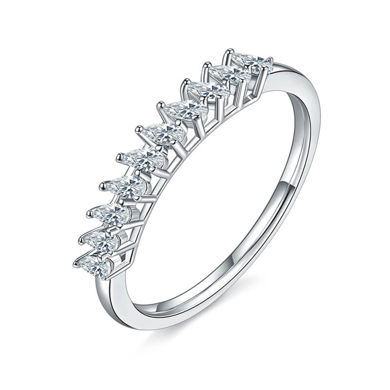 Ten Stone Pear Moissanite Half Eternity Wedding Band Ring