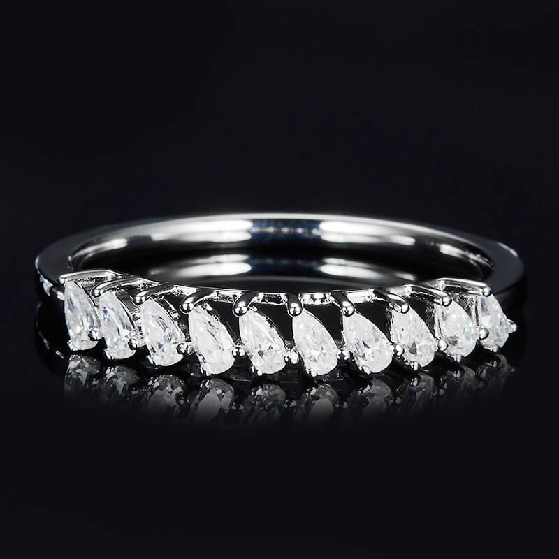 Ten Stone Pear Moissanite Half Eternity Wedding Band Ring