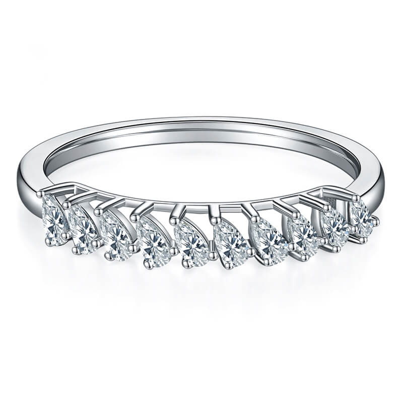 Ten Stone Pear Moissanite Half Eternity Wedding Band Ring