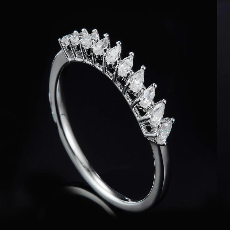 Ten Stone Pear Moissanite Half Eternity Wedding Band Ring