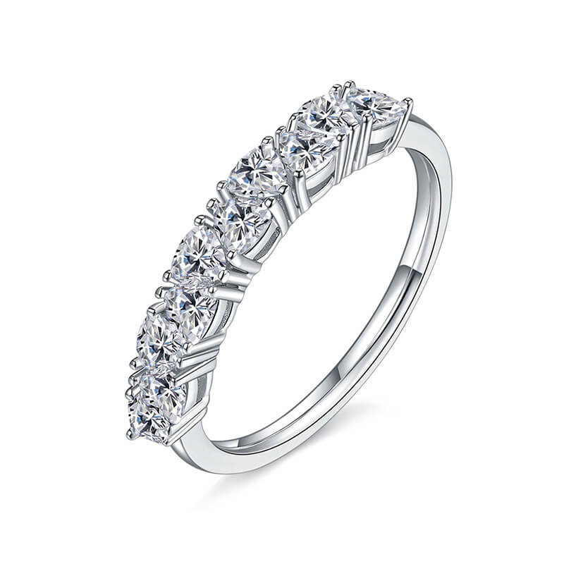 Ten Stone Trillion Moissanite Half Eternity Wedding Band Ring