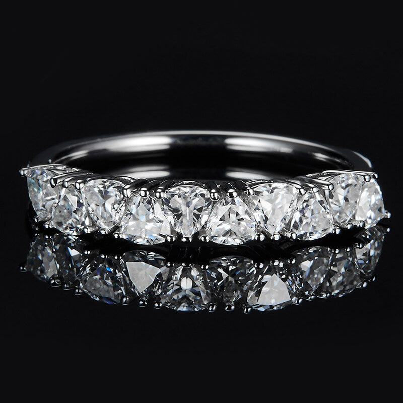 Ten Stone Trillion Moissanite Half Eternity Wedding Band Ring