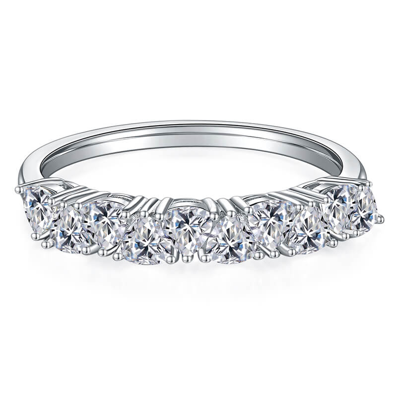 Ten Stone Trillion Moissanite Half Eternity Wedding Band Ring