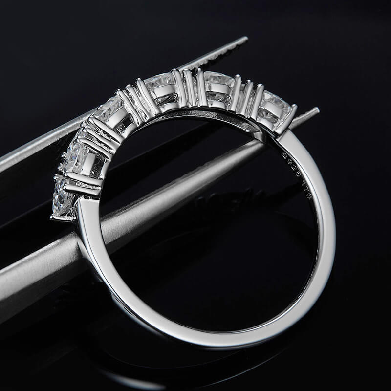 Ten Stone Trillion Moissanite Half Eternity Wedding Band Ring