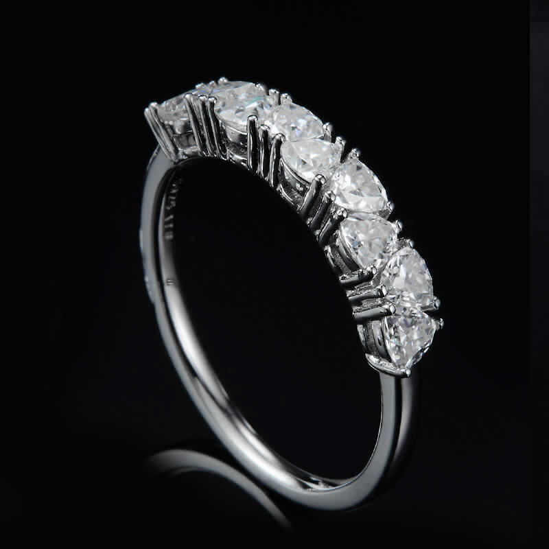 Ten Stone Trillion Moissanite Half Eternity Wedding Band Ring
