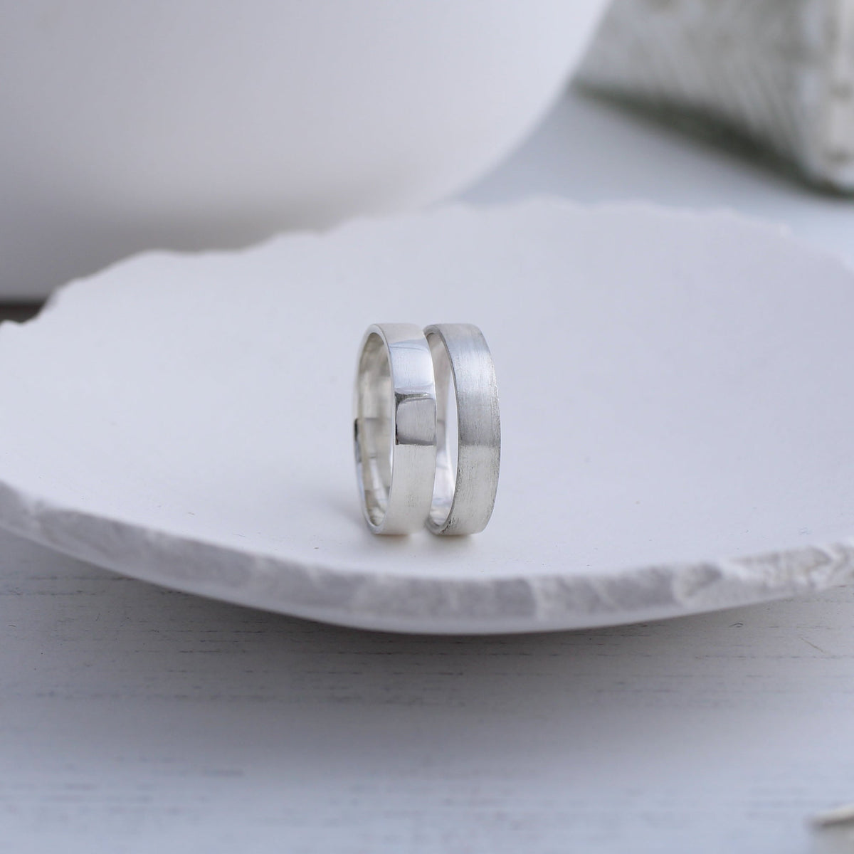 Polished or satin 4mm wide silver ring