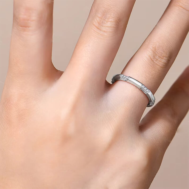 Petite Crown Lace Moissanite Eternity Wedding Band Ring