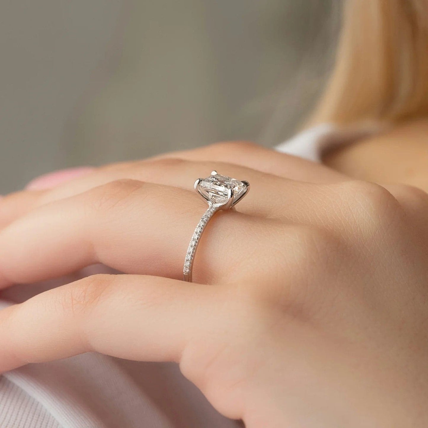 Solarii Moissanite Princess Cut  925 Sterling Sliver Engagement Ring
