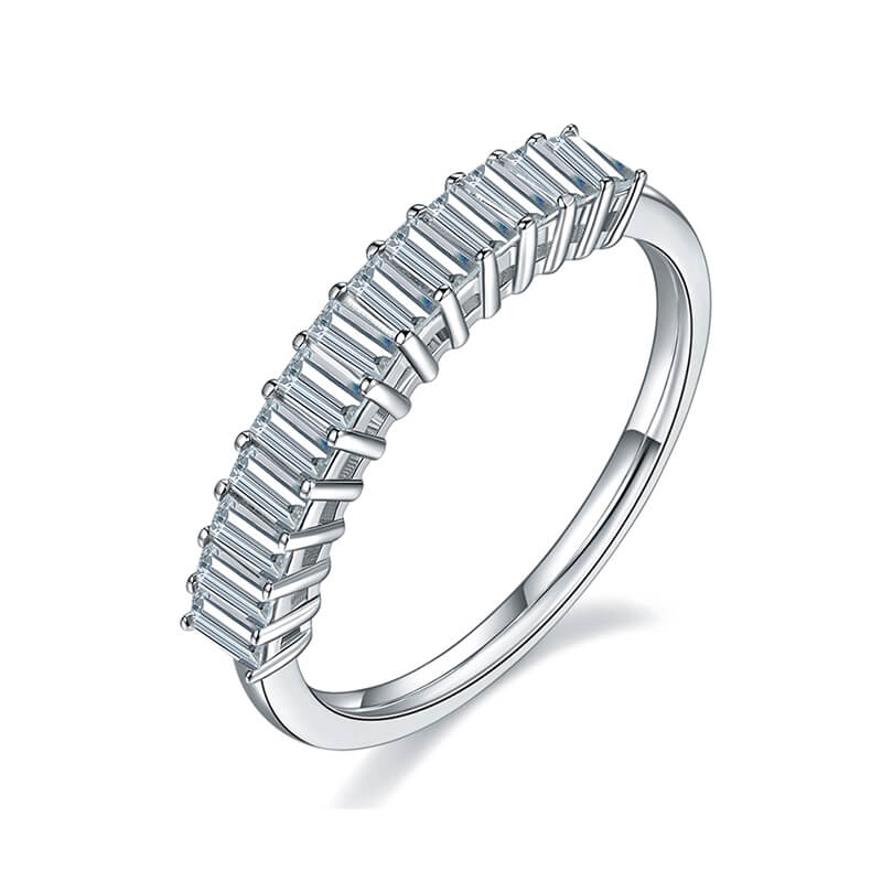Thirteen Stone Emerald Cut Moissanite Half Eternity Wedding Band Ring
