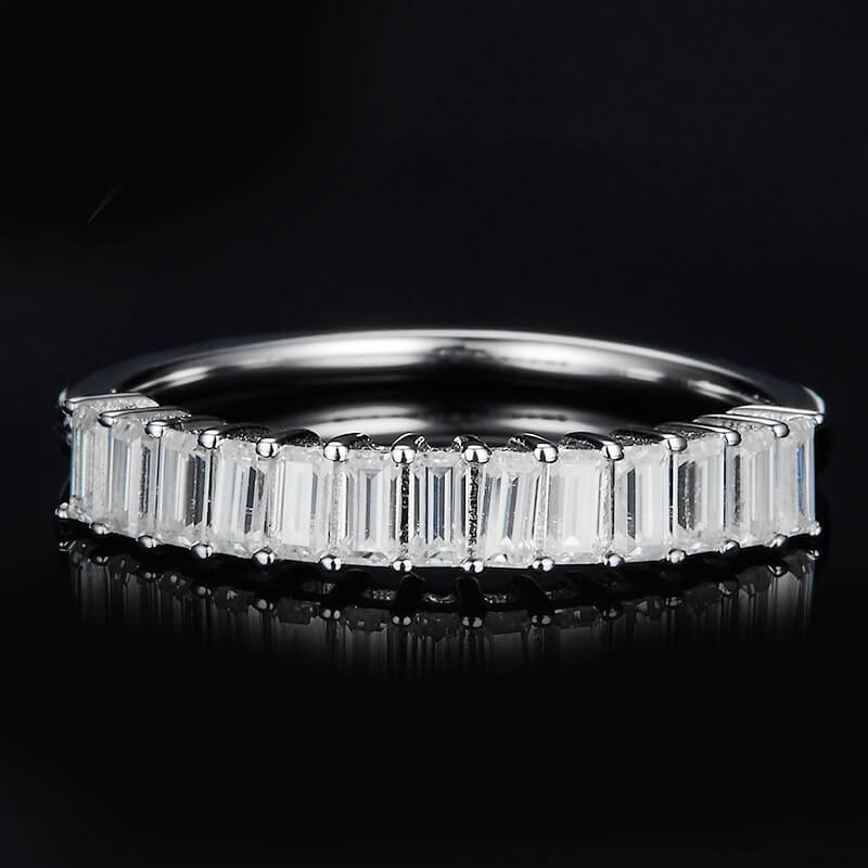 Thirteen Stone Emerald Cut Moissanite Half Eternity Wedding Band Ring