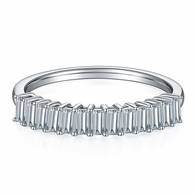 Thirteen Stone Emerald Cut Moissanite Half Eternity Wedding Band Ring