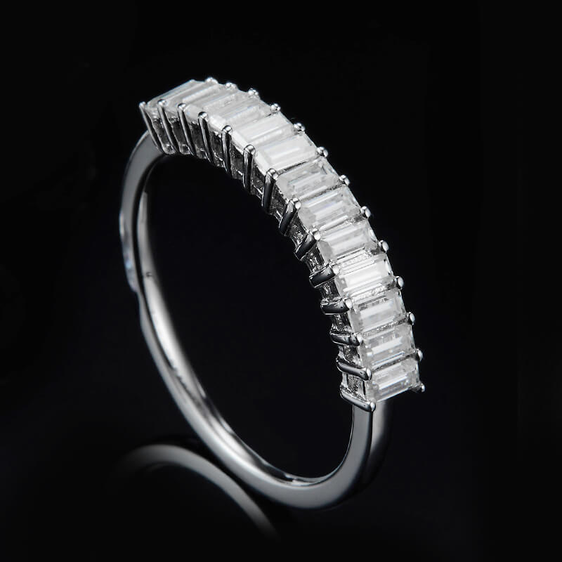 Thirteen Stone Emerald Cut Moissanite Half Eternity Wedding Band Ring