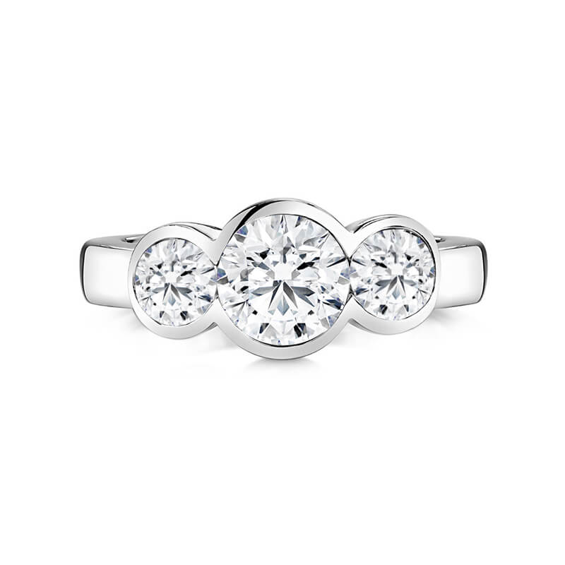 Three-Stone Bezel Set Round Moissanite Engagement Ring