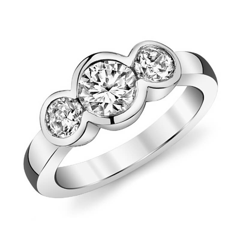 Three-Stone Bezel Set Round Moissanite Engagement Ring