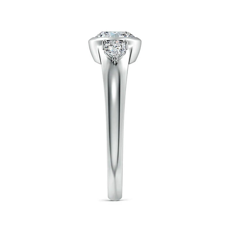 Three-Stone East-West Bezel Oval Moissanite and Pear Sapphire Engagement Ring