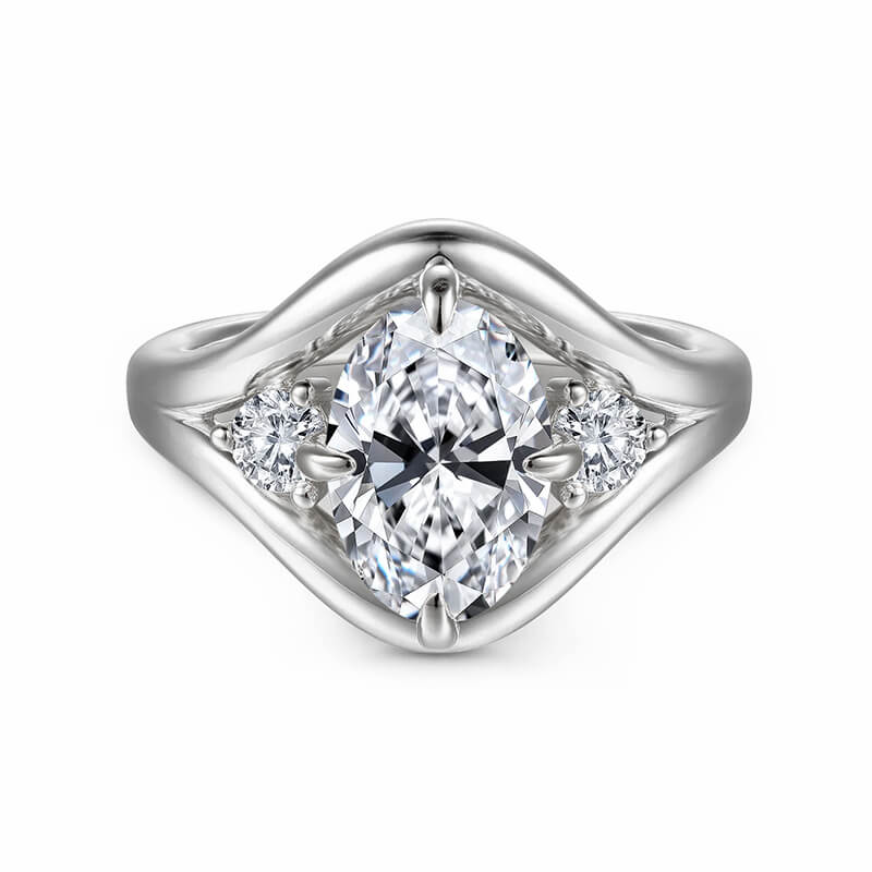 Three-Stone Oval Moissanite Split Shank Engagement Ring