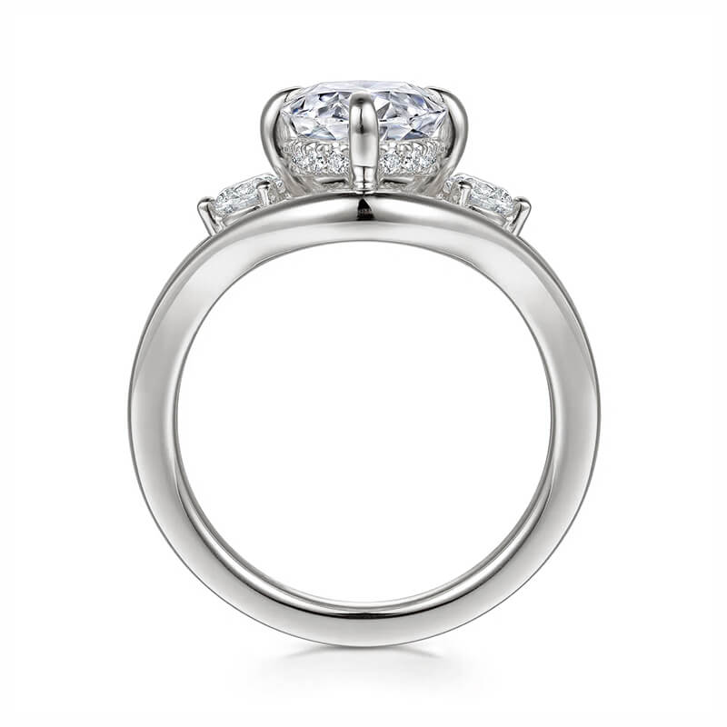 Three-Stone Oval Moissanite Split Shank Engagement Ring