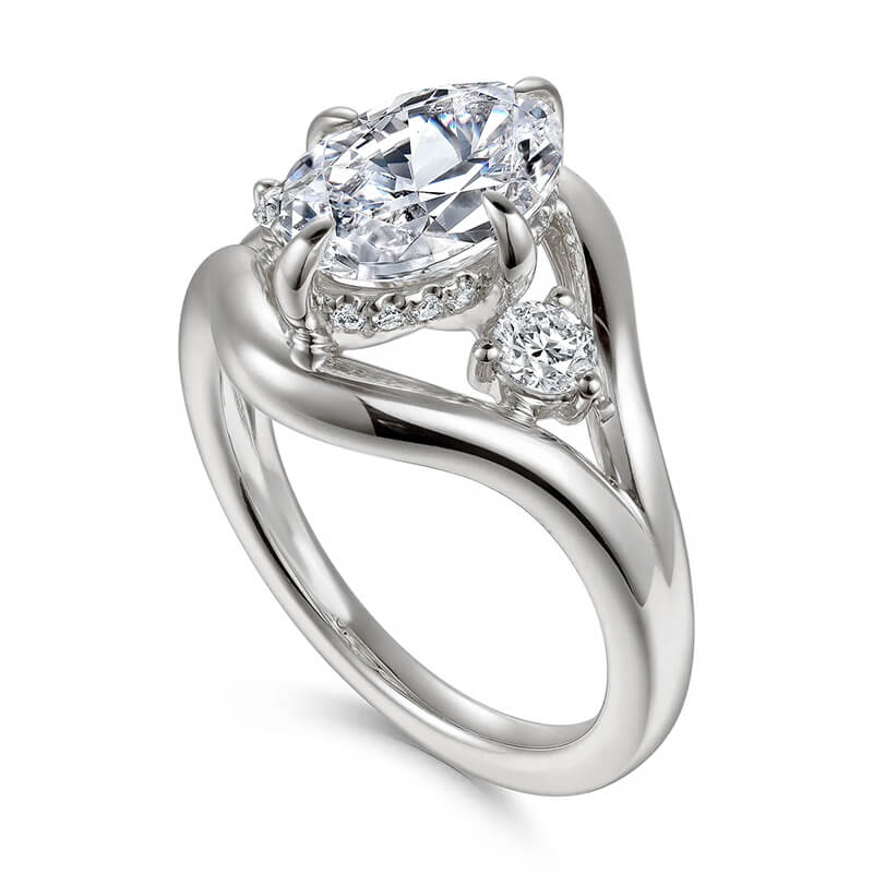 Three-Stone Oval Moissanite Split Shank Engagement Ring