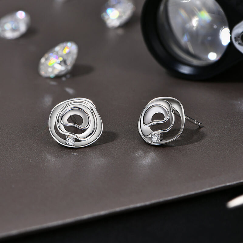 Three Layer Bloom Moissanite Stud Earrings In Sterling Silver