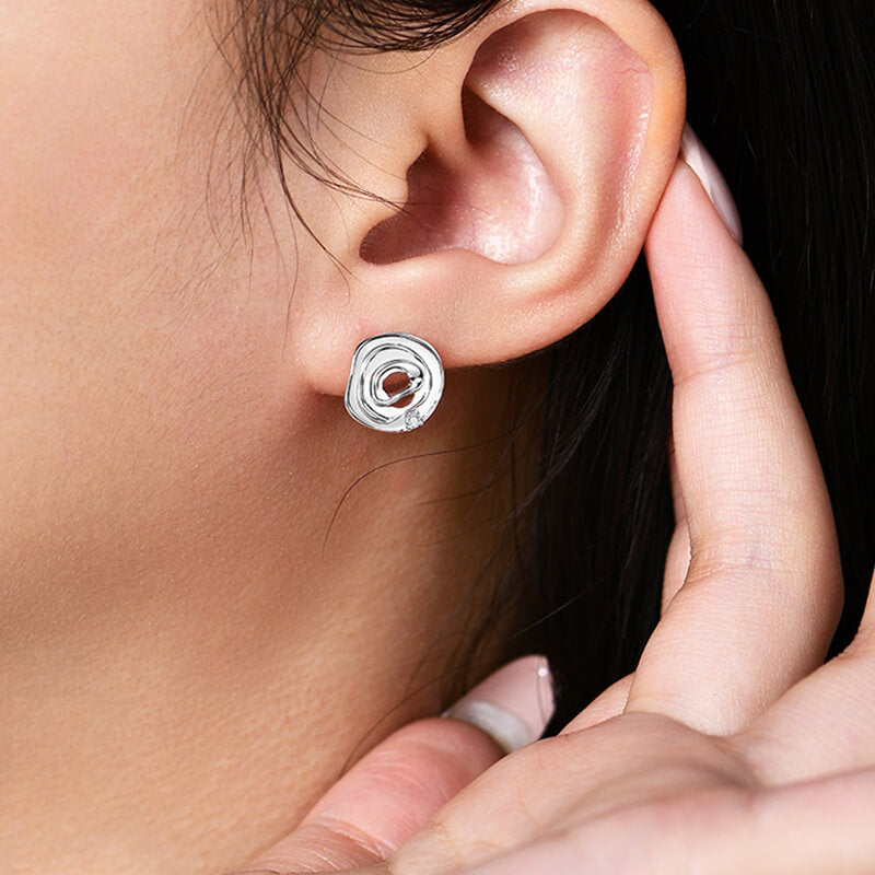 Three Layer Bloom Moissanite Stud Earrings In Sterling Silver
