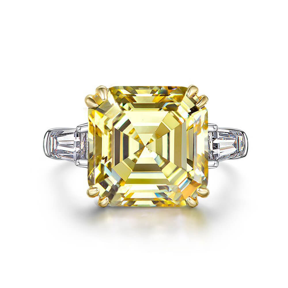 Three Stone Asscher Created Sapphire Tapered Baguette Sterling Silver Ring