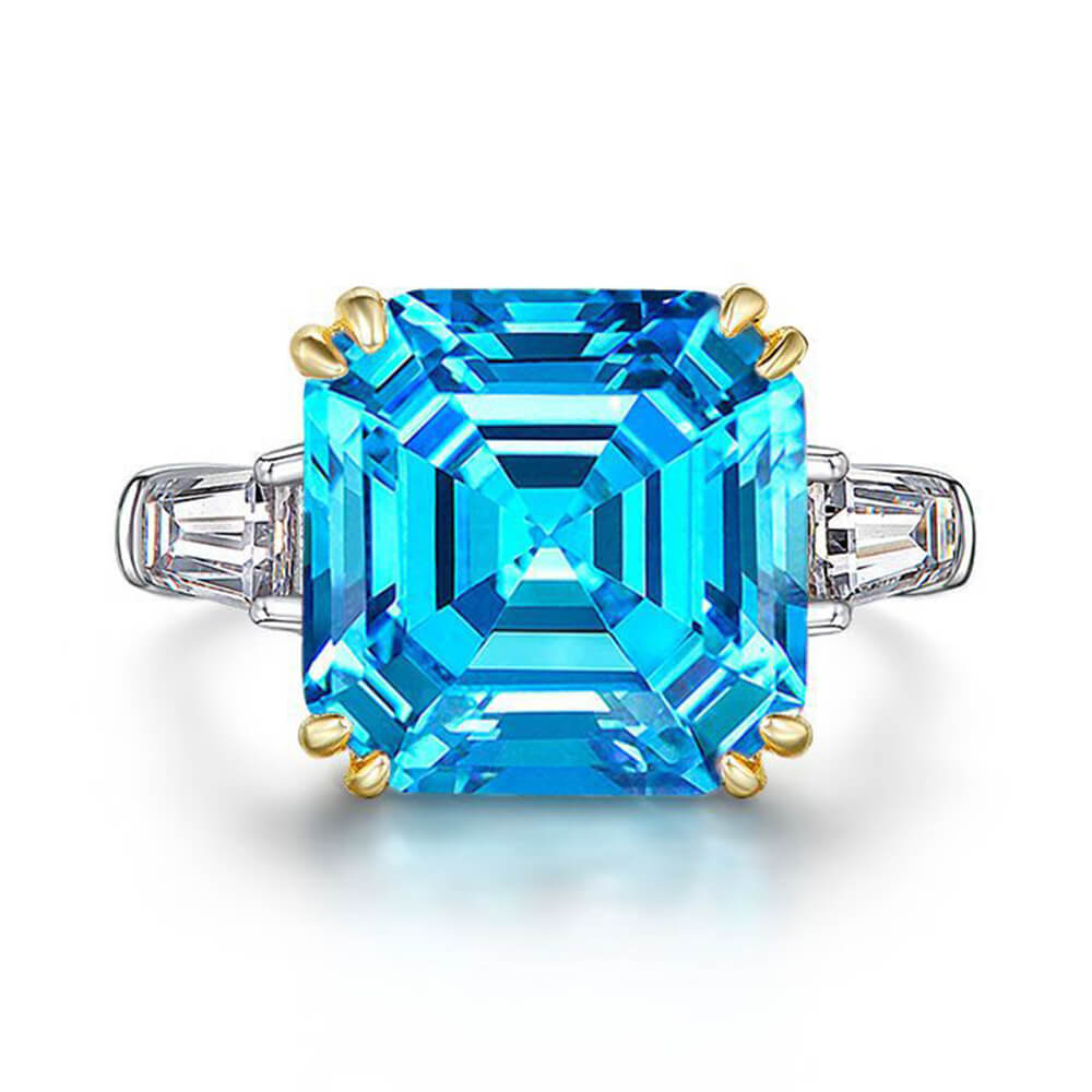 Three Stone Asscher Created Sapphire Tapered Baguette Sterling Silver Ring