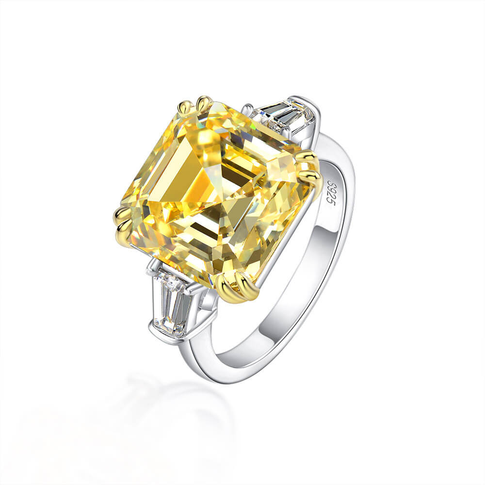 Three Stone Asscher Created Sapphire Tapered Baguette Sterling Silver Ring