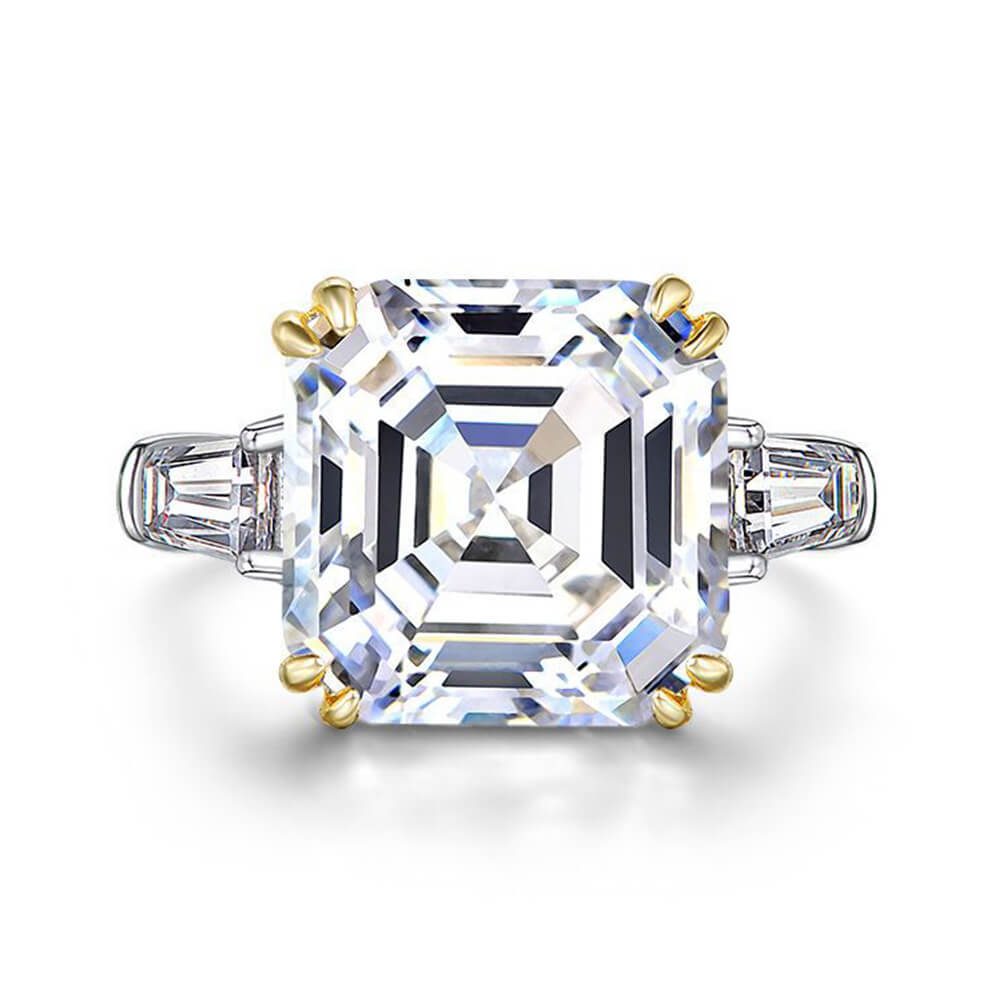 Three Stone Asscher Created Sapphire Tapered Baguette Sterling Silver Ring