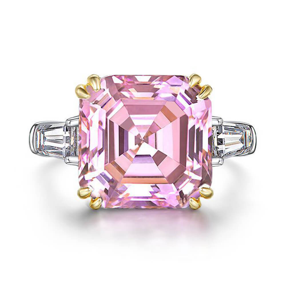 Three Stone Asscher Created Sapphire Tapered Baguette Sterling Silver Ring