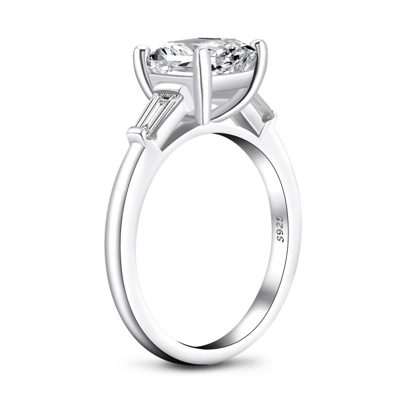 Three Stone Asscher Moissanite Tapered Baguette Engagement Ring