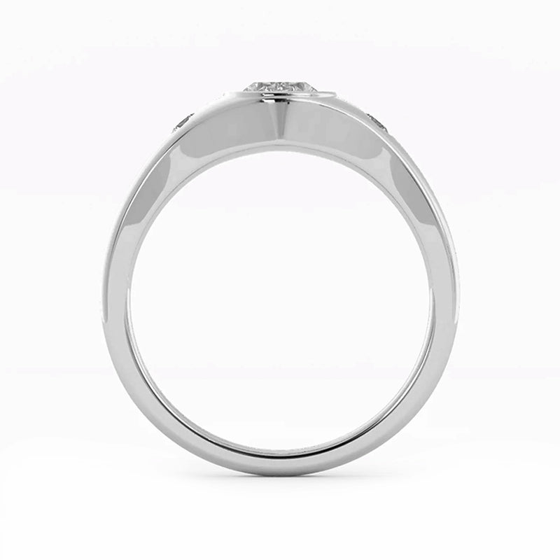 Three Stone Bezel Oval Moissanite Signet Engagement Ring