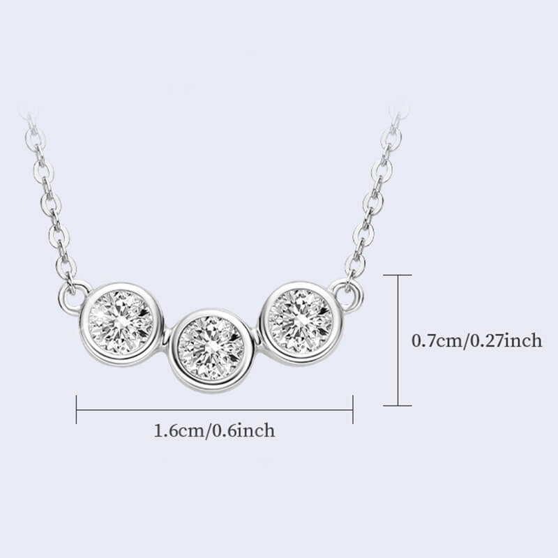 Three Stone Bezel Set Moissanite Sterling Silver Necklace