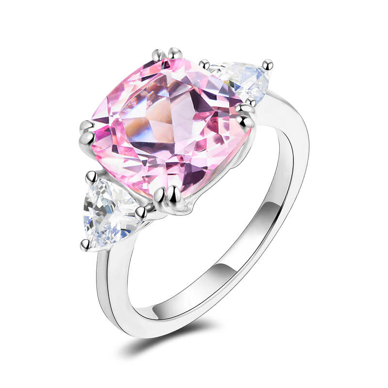 Three Stone Cushion Sapphire Engagement Ring In Sterling Silver