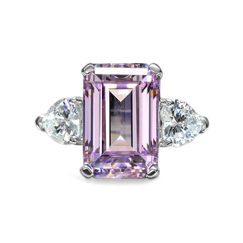 Three Stone Emerald-Cut Sapphire Sterling Silver Ring