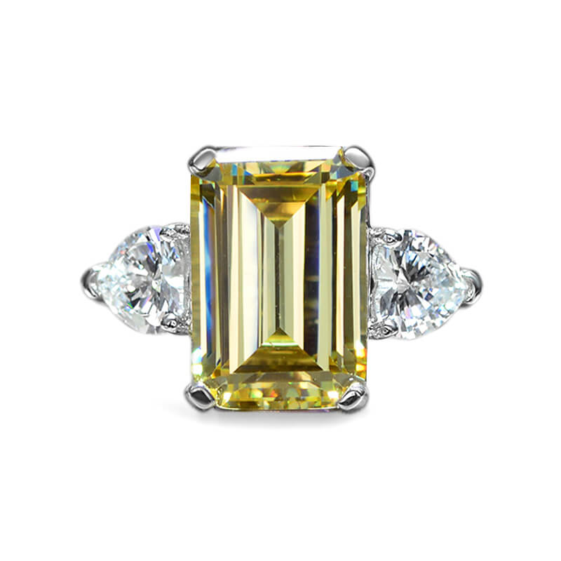 Three Stone Emerald-Cut Sapphire Sterling Silver Ring