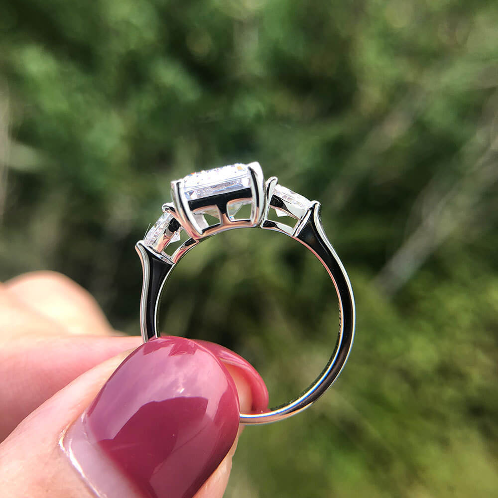 Three Stone Emerald-Cut Sapphire Sterling Silver Ring