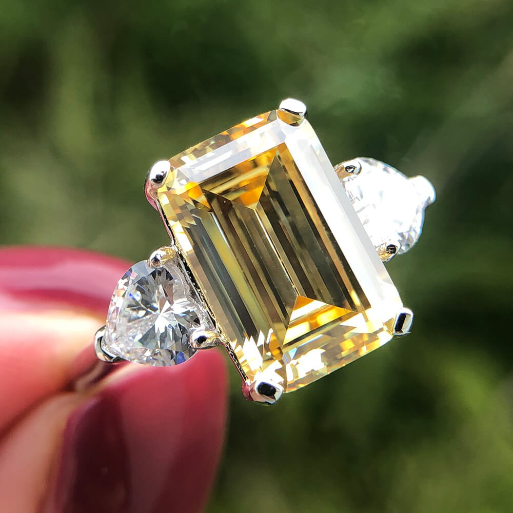 Three Stone Emerald-Cut Sapphire Sterling Silver Ring