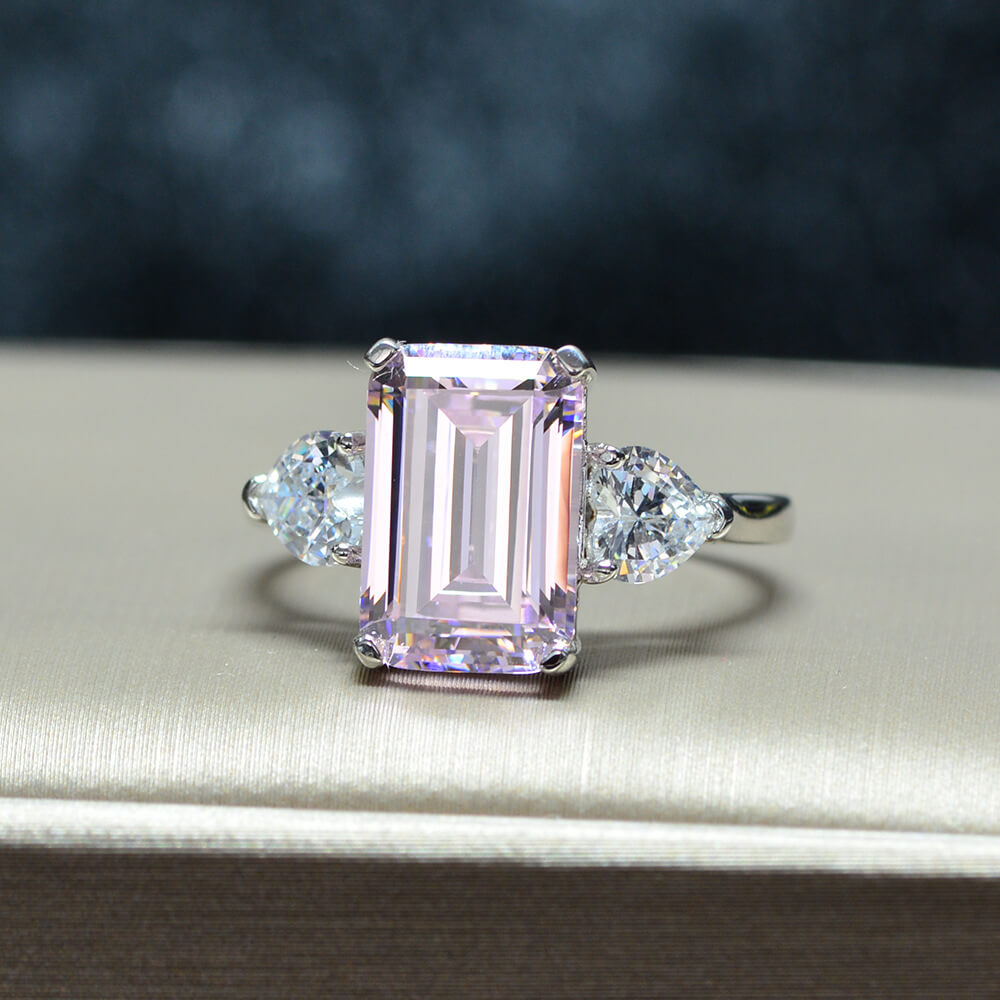 Three Stone Emerald-Cut Sapphire Sterling Silver Ring