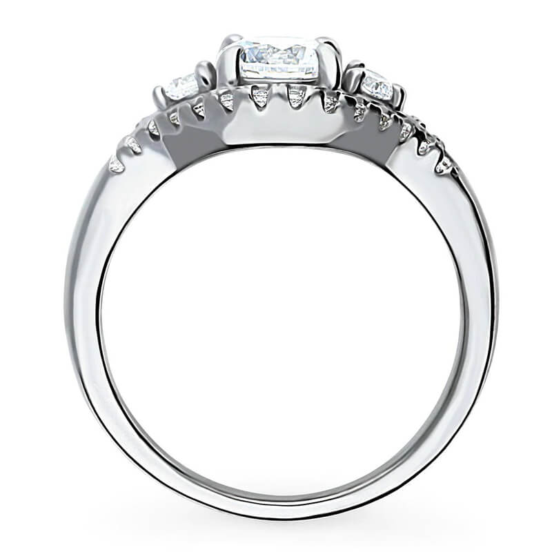 Three Stone Halo Round Moissanite Bypass Engagement Ring