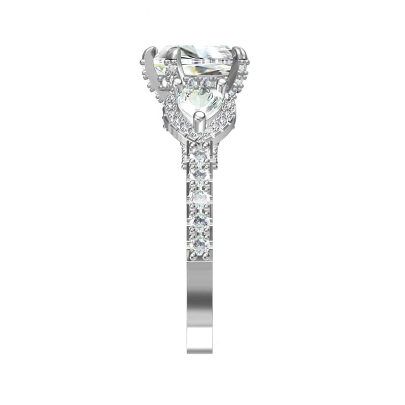 Three Stone Heart Cut Moissanite Pave Engagement Ring
