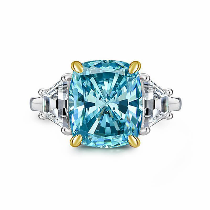 Three Stone Long Cushion Cut Sapphire Sterling Silver Ring